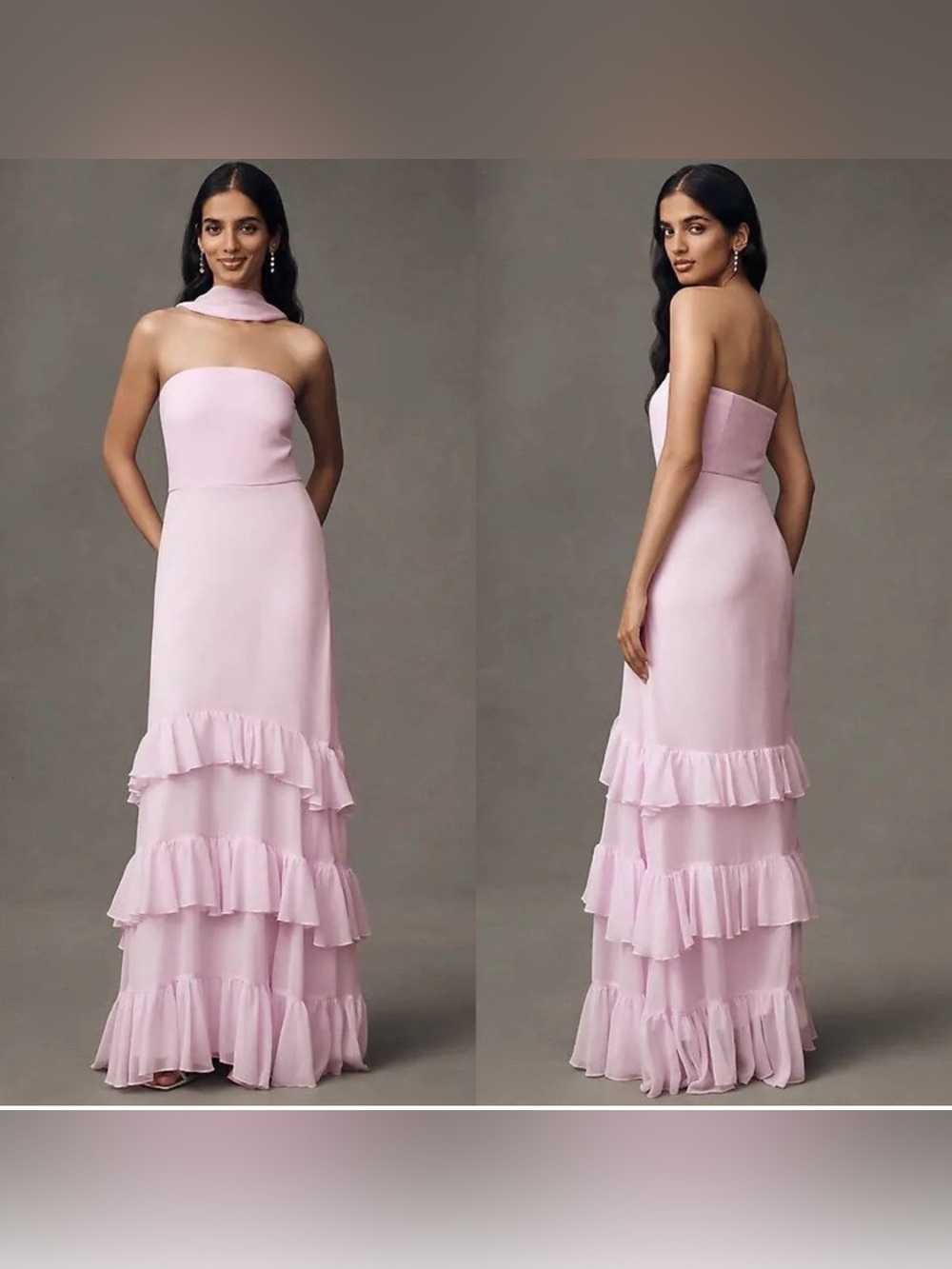 Anthropologie BHLDN Scarf Neck Strapless Ruffle Tiered Maxi Dress Size 12